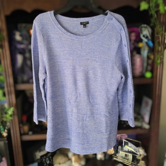 Talbots Blue Knit 3/4 Sleeve Crewneck - Picture 1 of 5